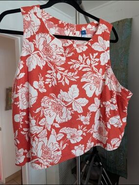 Women’s Coral & White Floral Sleeveless Tank Top And Skirt